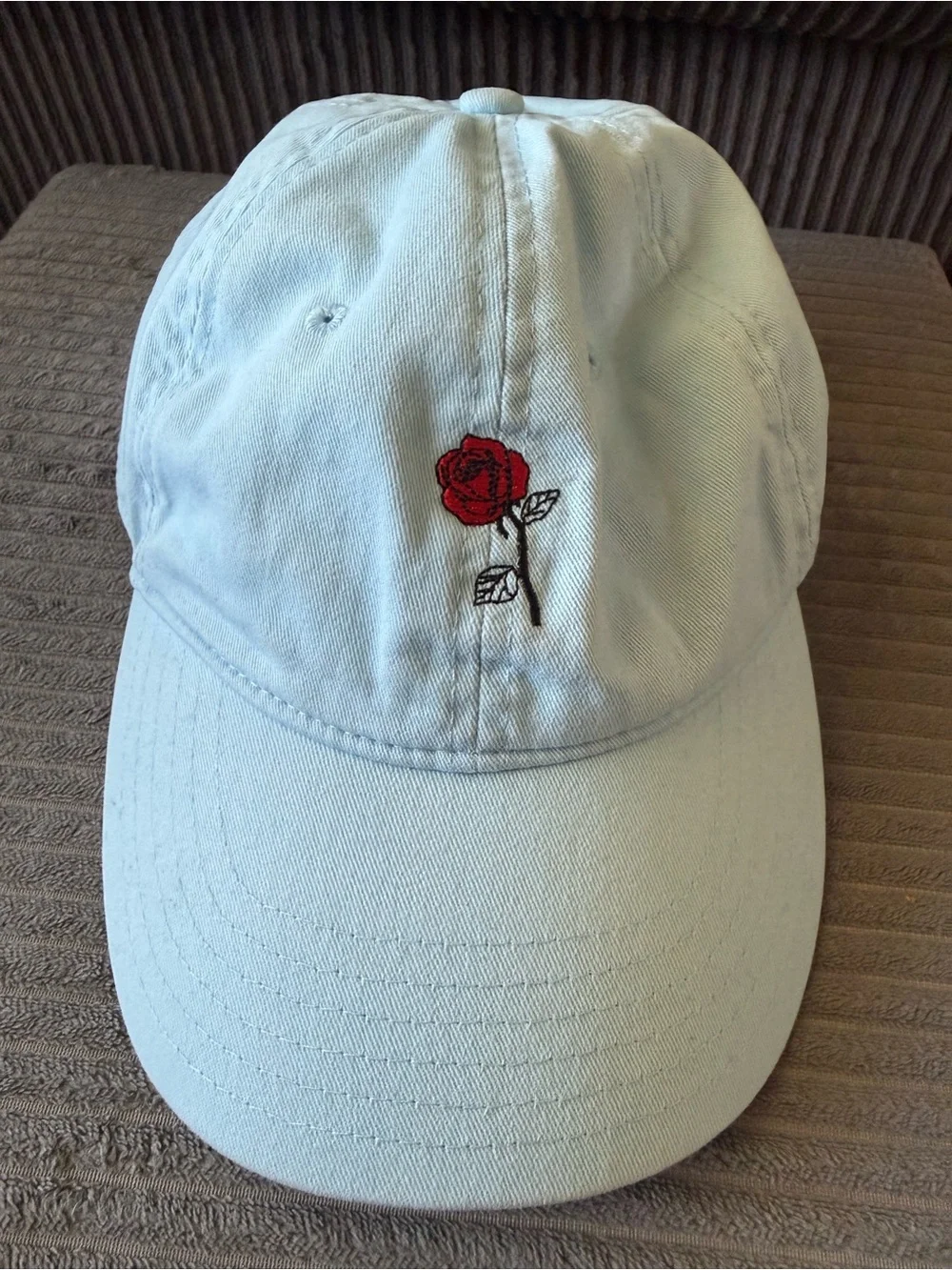 Disney Beauty and the Beast Light Blue Kids Cap Red Rose Embroidery